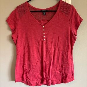 Chaps Pink Blouse with Crochet Shoulders